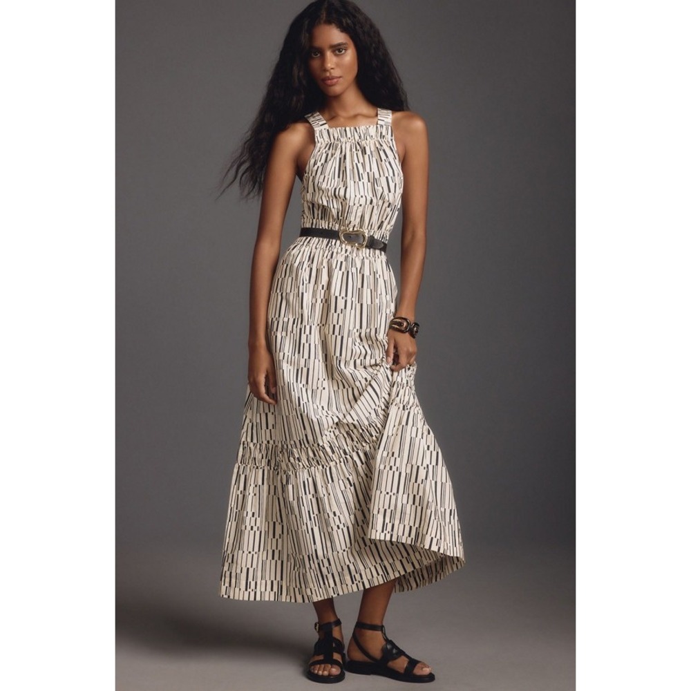 Anthropologie Somerset Maxi Dress Poplin Halter Edition L Cream‎ Cotton Modern